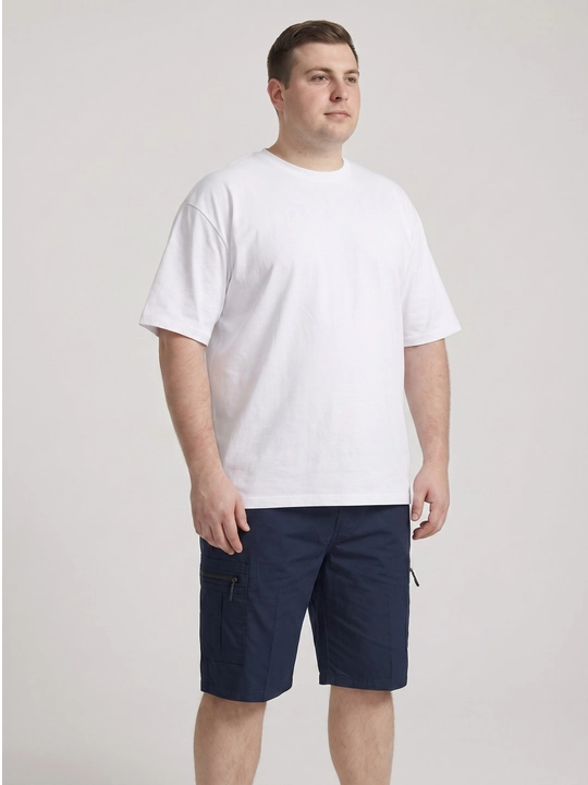 Erkaklar kargo shortiklari, keng fason, paxta va polyester, beli cho'ziluvchan
