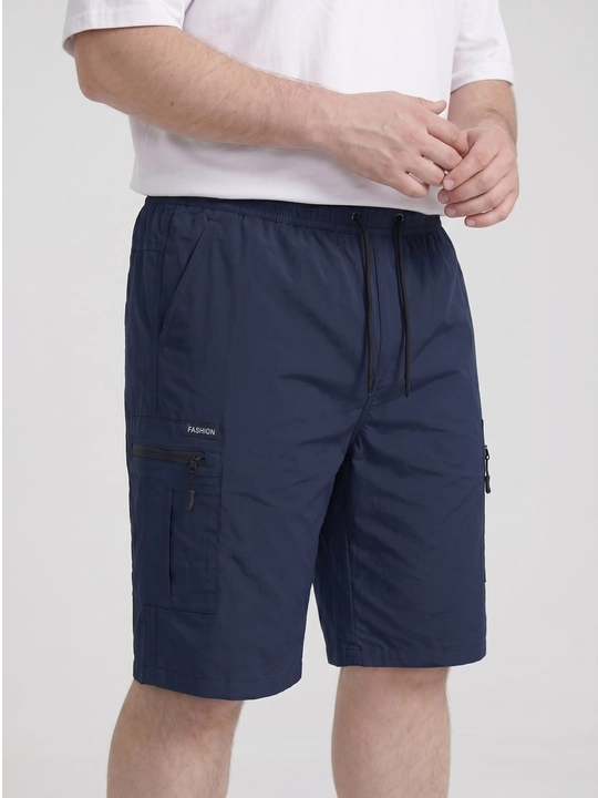 Erkaklar kargo shortiklari, keng fason, paxta va polyester, beli cho'ziluvchan