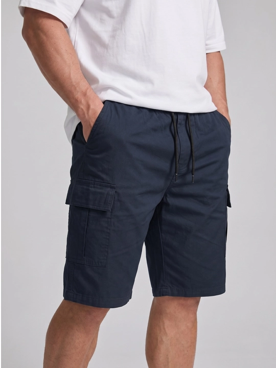 Erkaklar kargo shortiklari, keng fason, paxta va polyester, beli cho'ziluvchan