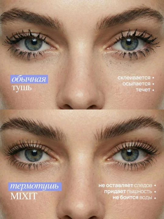 MIXIT Тушь, термотушь влагостойкая удлиняющая черная. Стойкость до 48 часов MAKE UP, 10гр