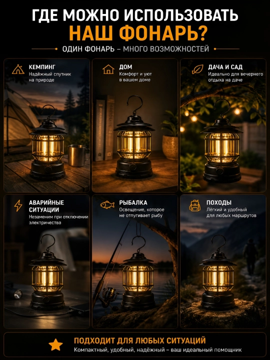 Retro chiroq, turizm va uy ishlari uchun chiroq akkumulatorli