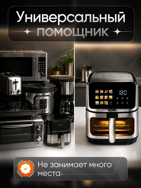 Аэрогриль BOMA 8–14л, 8–12 программ, до 2600 Вт, двойная корзина, фритюрница без масла