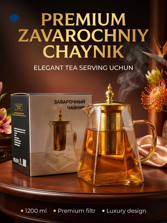 Shisha choynak va choynak to‘plami, issiqlikka chidamli shisha, bambuk va temir qopqoqli - 