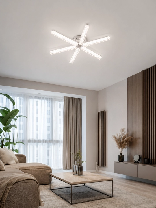 Pultli shiftga LED lyustra, 3 xil yorug‘lik rejimi va tungi chiroq, 20m² gacha yoritadi