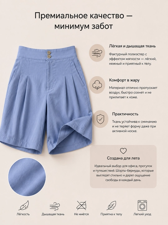 Ayollar bermuda shortilari, baland bel, keng fason, yozgi, 12 rang