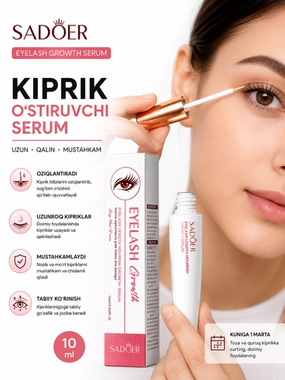 SADOER Eyelash Growth Serum – Kiprik o‘stiruvchi va parvarish qiluvchi serum, 10 ml