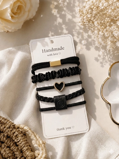 Набор резинок для волос "Handmade", 5 штук, набор аксессуаров — MEDBIBI-SOCHUCHUNREZINKALAR-ЧЕРН