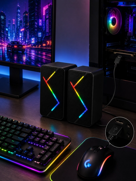 K2066 2.0 LED Kolonkalar RGB yoritishli kompyuter karnayi