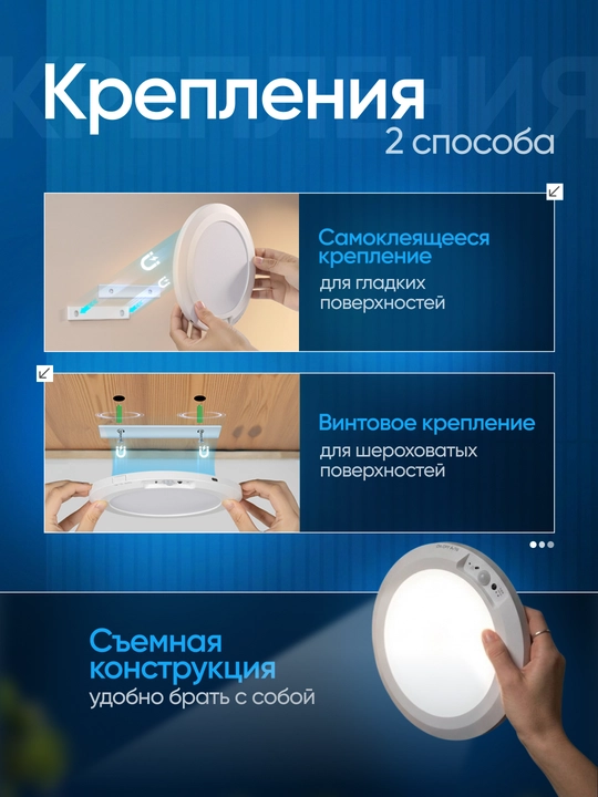 Круглый потолочный LED светильник, беспроводной с датчиком движения