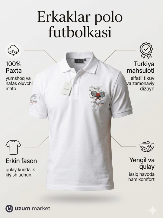 Erkaklar polo futbolka Turkiya, 100% paxta, klassik futbolka