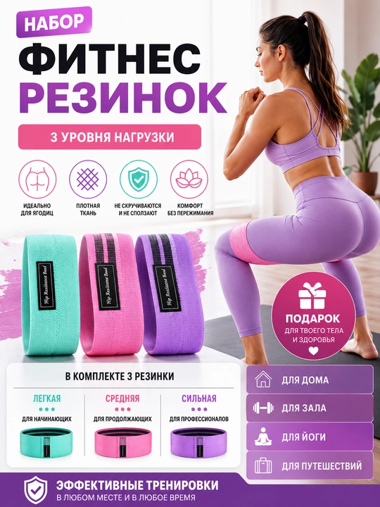 3 dona matoli фитнес rezinka to‘plami sport, yoga va mashqlar uchun - 