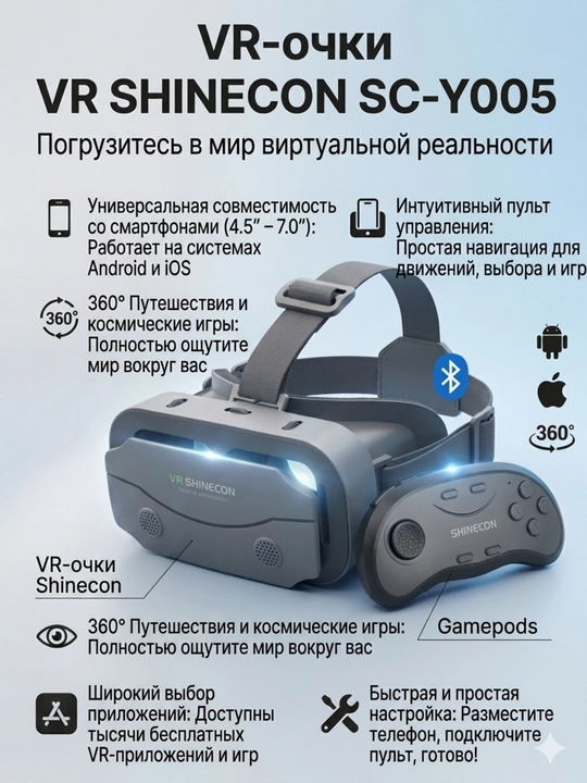 Очки виртуальной реальности VR Shinecon для смартфона