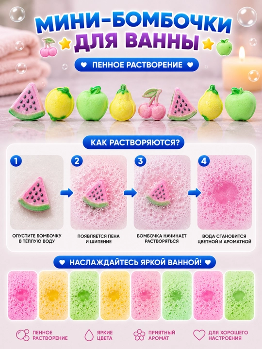Набор мини-бомбочек для ванны «Fruit Splash», 9 шт, 320 г