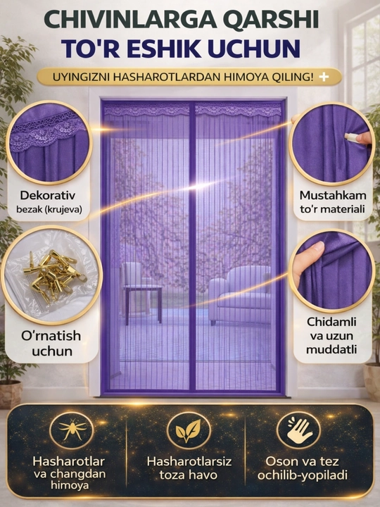 Magnit parda, deraza va eshik uchun chivinga qarshi to'r, 100 * 210