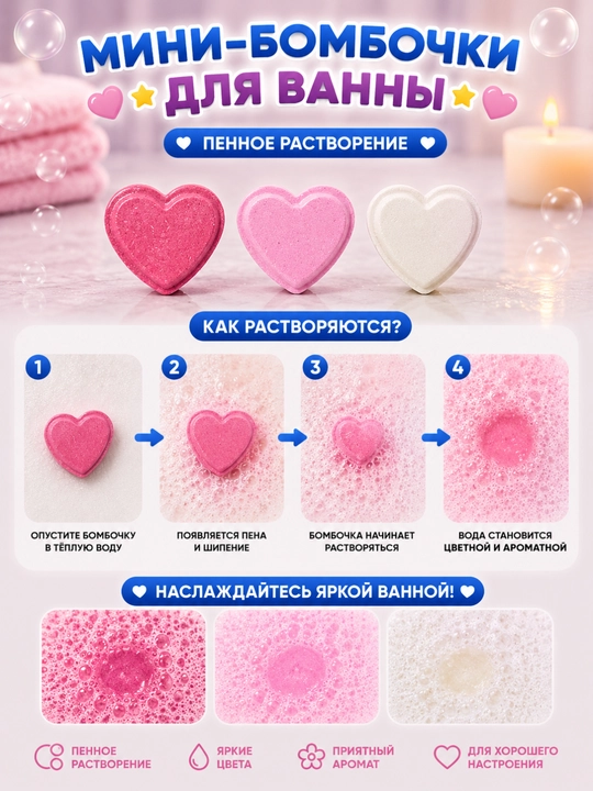 Набор мини-бомбочек для ванны «Sweet Hearts», 7 шт, 330 г
