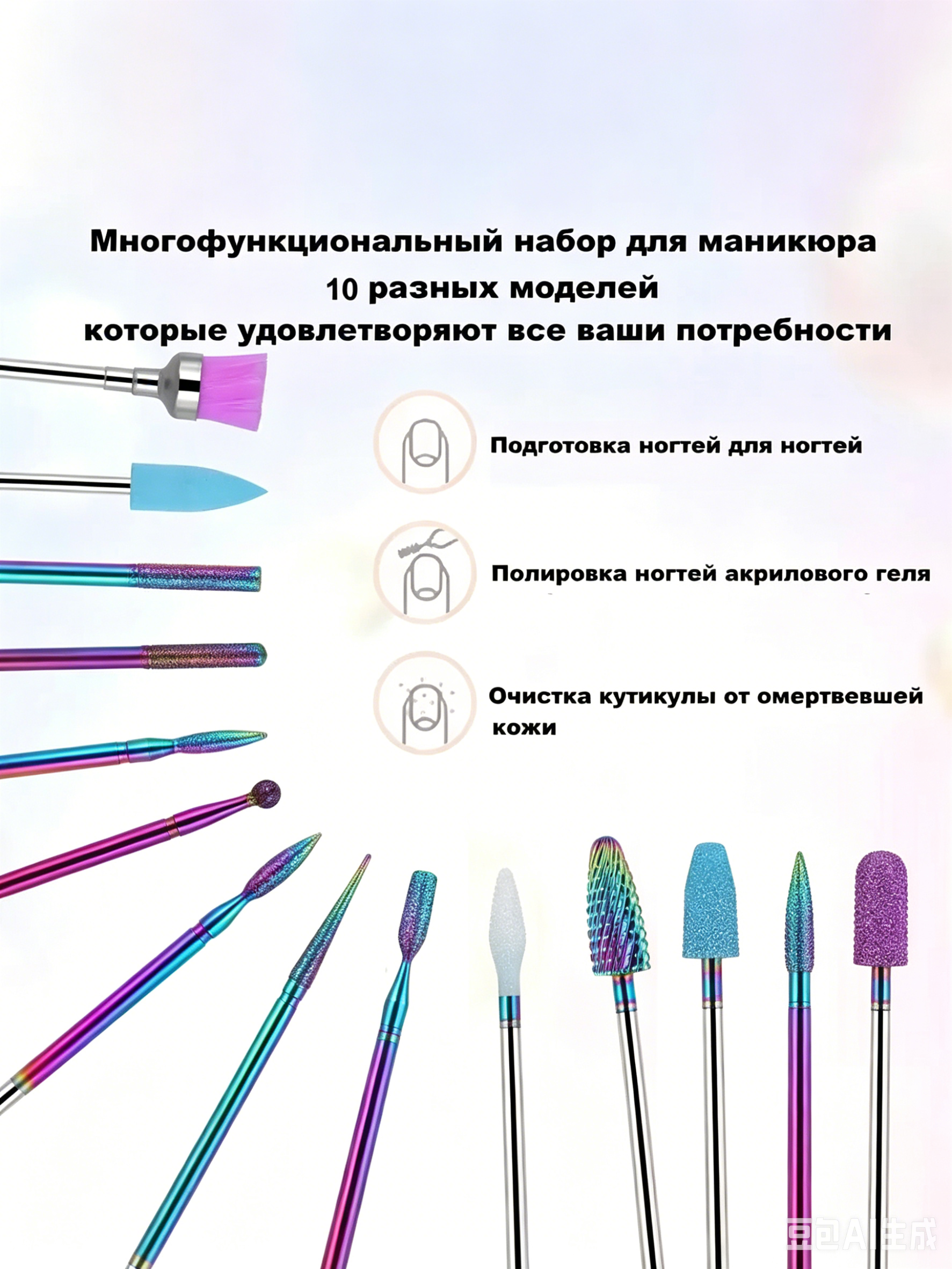 Наборы фрез для маникюра и педикюра, набор из 10 предметов