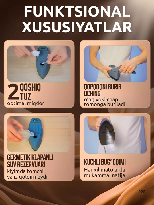 PARI bug‘li dazmol kiyim uchun, portativ model HL-133, 850 W