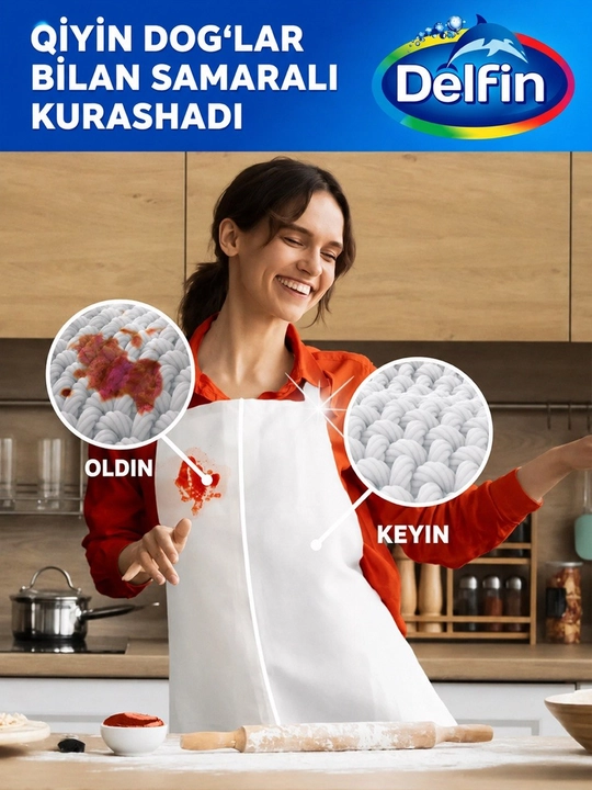 Kir yuvish kukuni DELFIN, avtomat, rangli va oq kiyimlar uchun