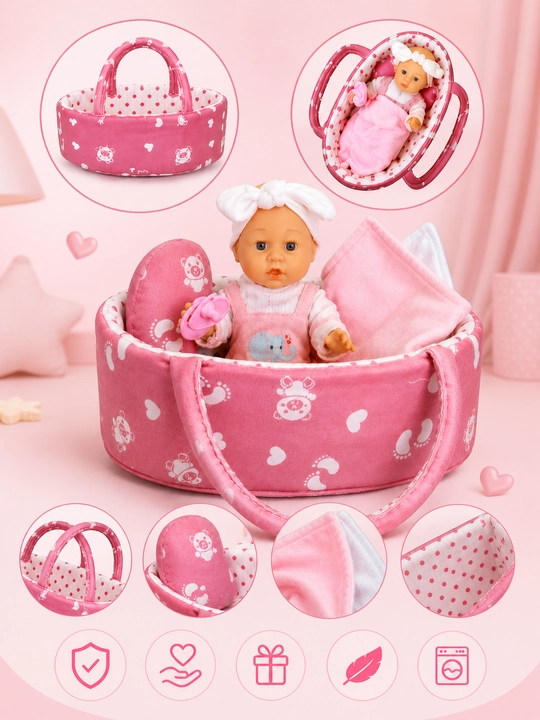 Qo‘lda olib yuriladigan beshikchadagi qo‘g‘irchoq-pups — My Baby Doll Set - 