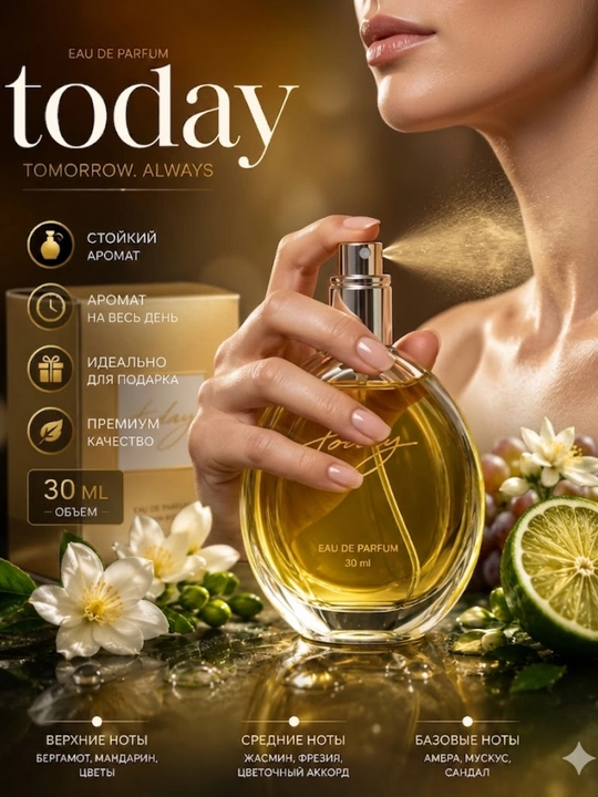 Today ayollar atiri 30 ml sitrus va gul hidli uzoq saqlanuvchi parfum