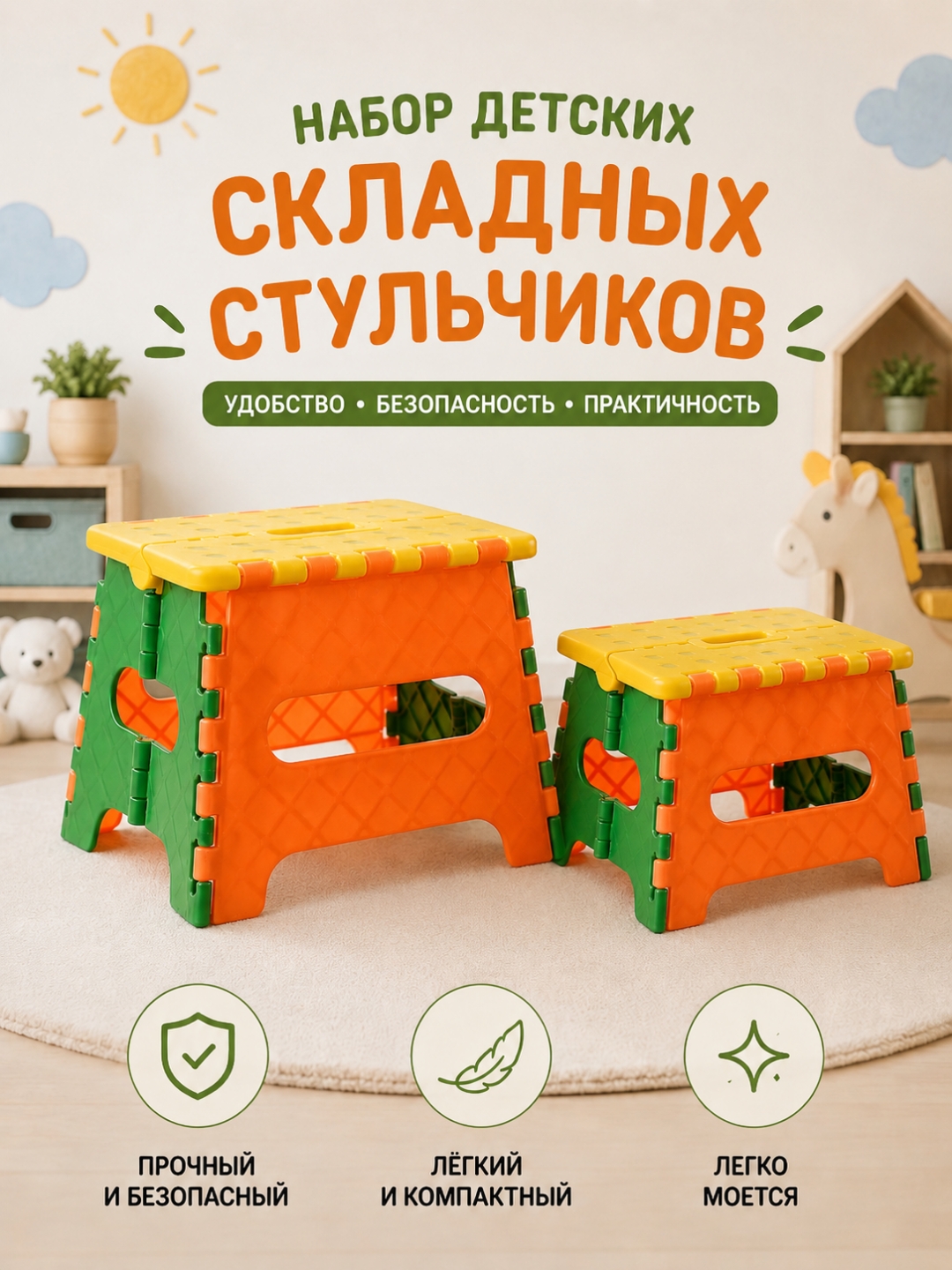 2 dona Bolalar uchun stul, portativ o‘rindiq, uy va sayohat uchun yig'ma stul