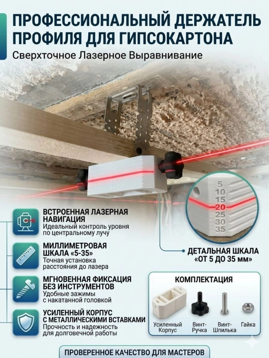 Профессиональный держатель профиля для гипсокартона с лазерной шкалой - 
