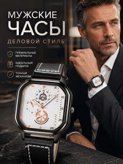 Часы мужские наручные, кварцевый механизм, классические — 1221233-SHOUBIAO4SEFANGNANBIAO-БЕЛЫЙ
