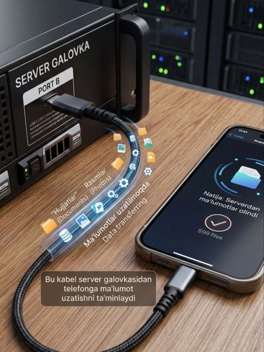 Zaryadlash kabeli Type-C to Type-C (100W, 5Gbps, 1m)—Tezkor quvvatlash va ma'lumot uzatish