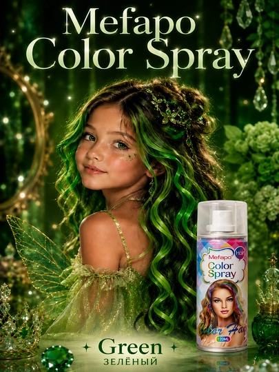 Детская краска-спрей для волос Mefapo Color Spray, временное окрашивание, 8 цветов — OILALD-COLORSPRAY120-ЗЕЛЕН