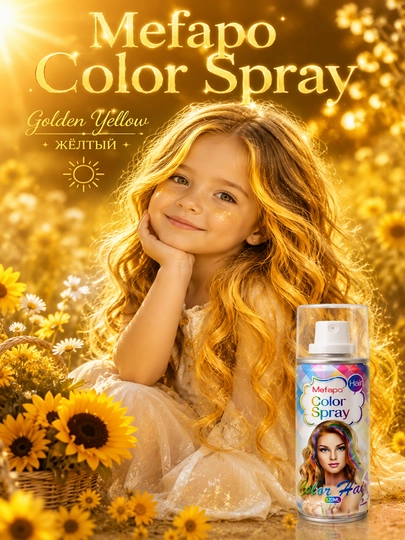 Детская краска-спрей для волос Mefapo Color Spray, временное окрашивание, 8 цветов — OILALD-COLORSPRAY120-ЗОЛОТ