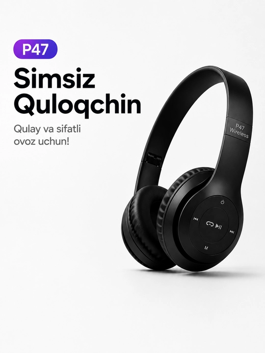 Simsiz quloqchinlar P47, Bluetooth 5.0, yig'iluvchan, mikrofon bilan, shovqinsiz