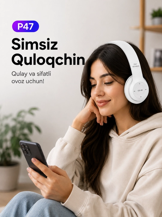 Simsiz quloqchinlar P47, Bluetooth 5.0, yig'iluvchan, mikrofon bilan, shovqinsiz