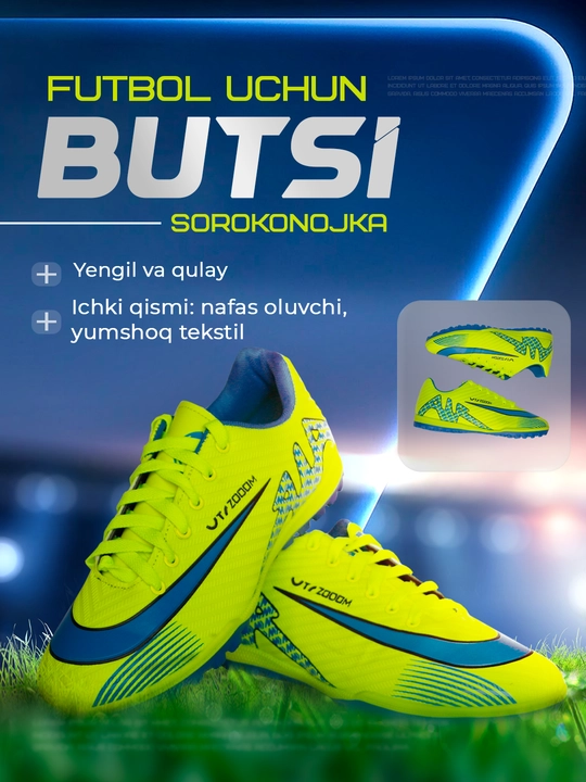 Kattalar va o‘smirlar uchun futbol butsilari, qirqoyoq va butsilar, o‘lchamlari: 33–44
