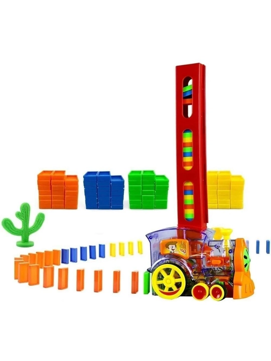 Domino poyezd o‘yinchoq to‘plami, avtomatik domino teruvchi lokomotiv bolalar uchun