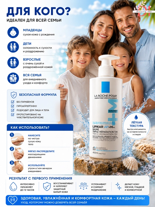 Питательный бальзам для сухой кожи Lipikar Baume AP+Max уход и комфорт для всей семьи