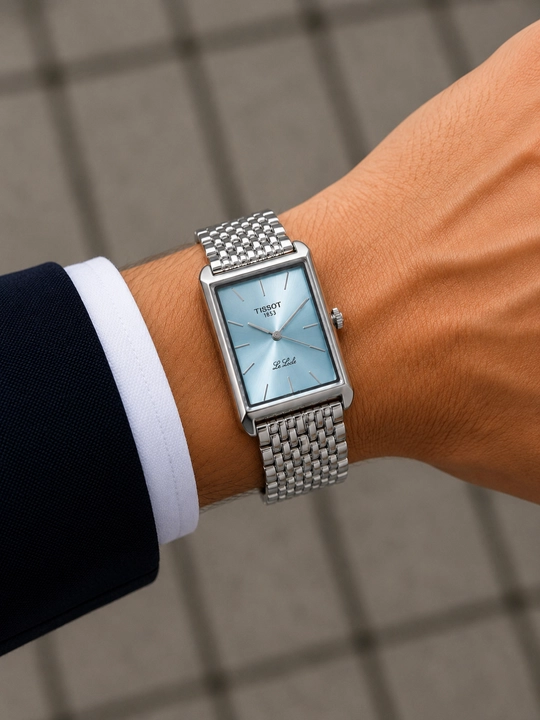 Tissot uslubidagi erkaklar klassik soati, metall tasma bilan