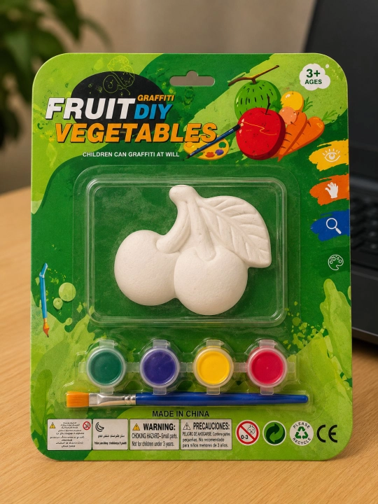 Набор для раскрашивания гипсовых фигурок детям DIY Fruits с красками и кисточкой - 
