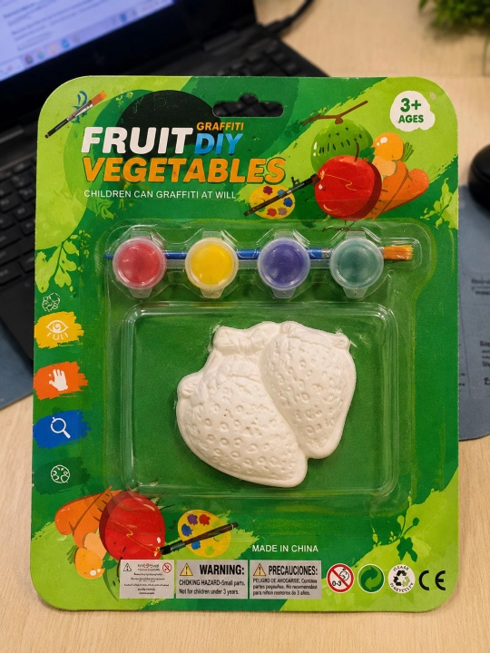Набор для раскрашивания гипсовых фигурок детям DIY Fruits с красками и кисточкой - 