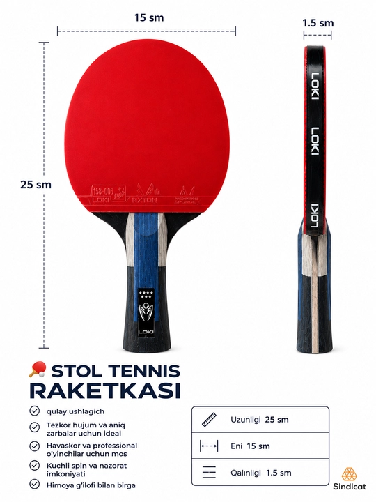 Professional stol tennis raketkasi LOKI – kuchli aylanish, qulay tutqich, ping pong
