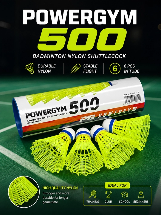 Нейлоновые воланы для бадминтона PowerGym 500, 6 шт - 