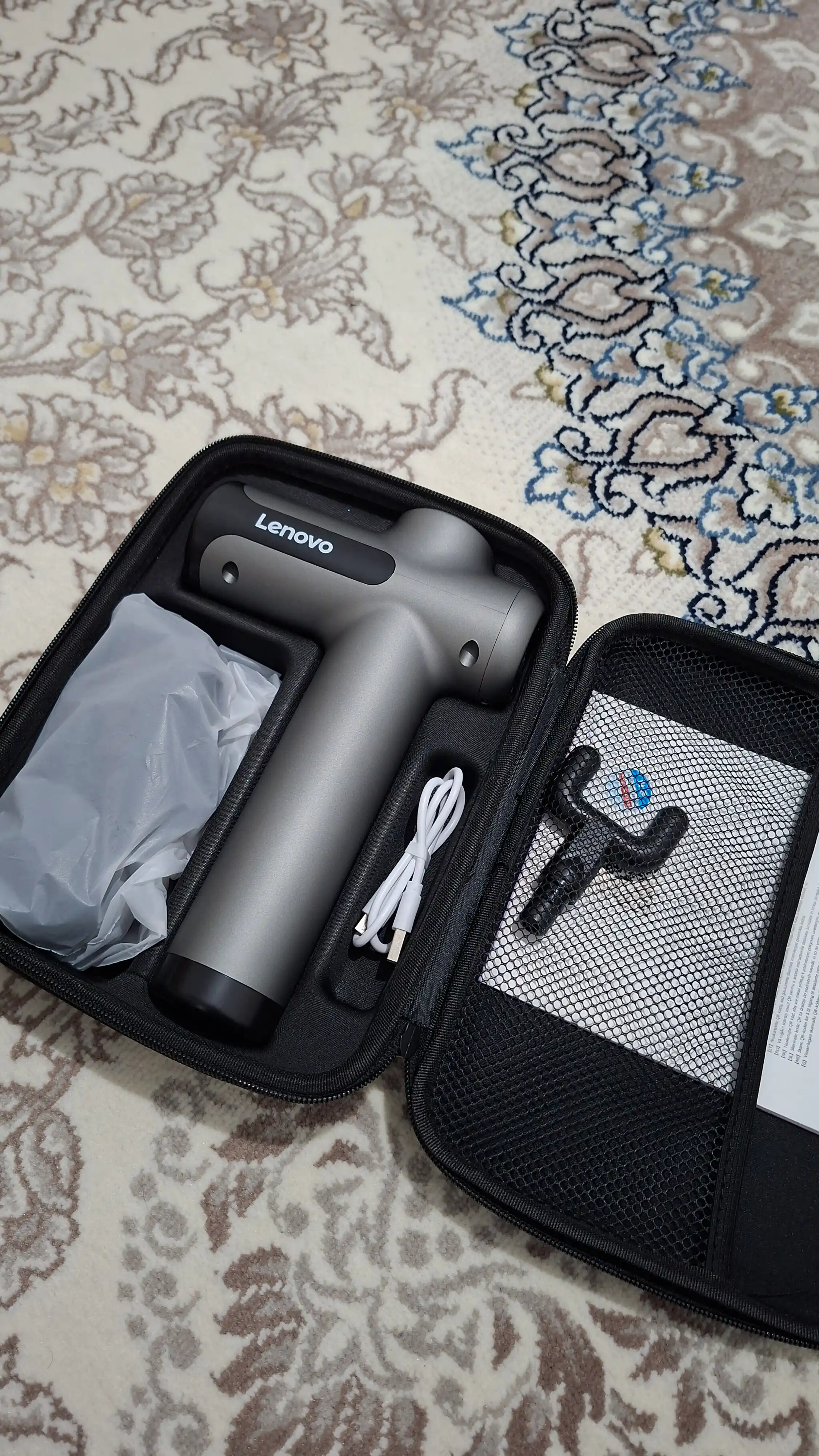 Lenovo massaj pistoleti, butun tana uchun massajor apparati 8 ta nasadka, kuchli batareya