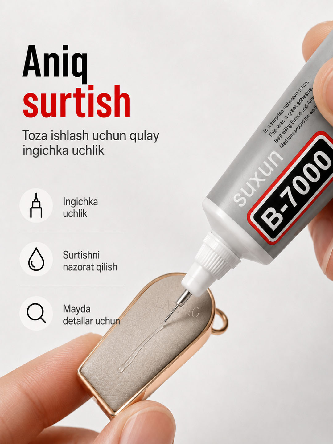 Charm, plastmassa, yog‘och va metall uchun universal shaffof, mustahkam yelim, kley B7000