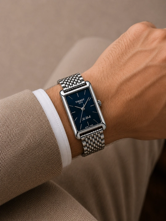 Tissot uslubidagi erkaklar klassik soati, metall tasma bilan