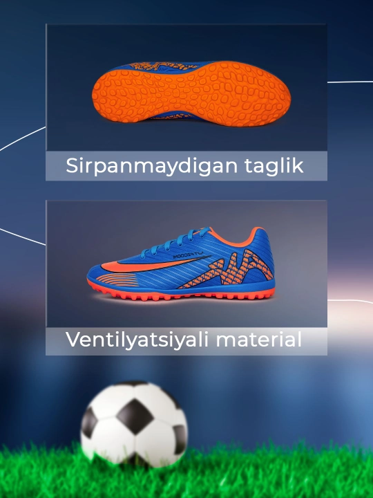 Kattalar va o‘smirlar uchun futbol butsilari, qirqoyoq va butsilar, o‘lchamlari: 33–44