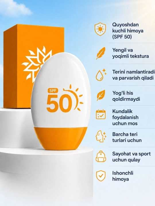 SPF 50+ sentellali quyoshdan himoya kremi