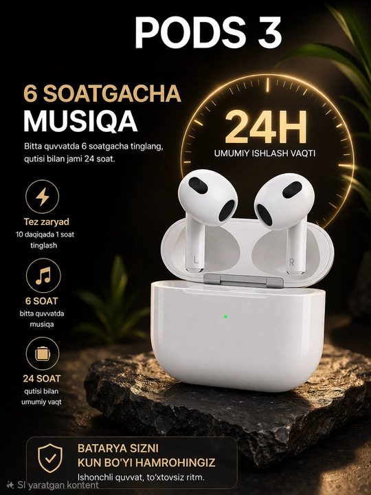 Pods 3, Pods Pro simsiz quloqchin, Android va iPhone uchun Bluetooth sensorli quloqchinlar