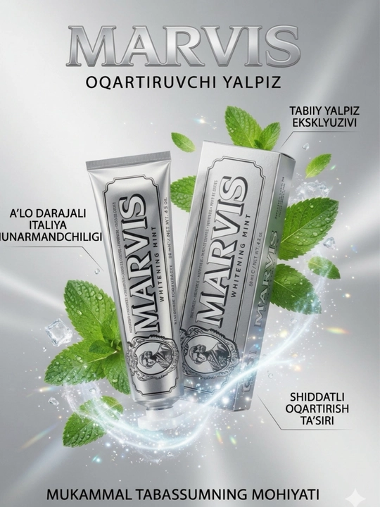 Зубная паста Marvis Whitening Mint, отбеливающая зубы и освежающая дыхание, 85 мл - 