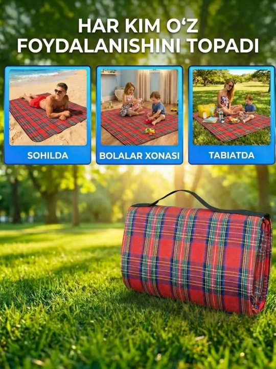 Piknik va tabiat qo‘ynida dam olish uchun suv o‘tkazmaydigan gilamcha