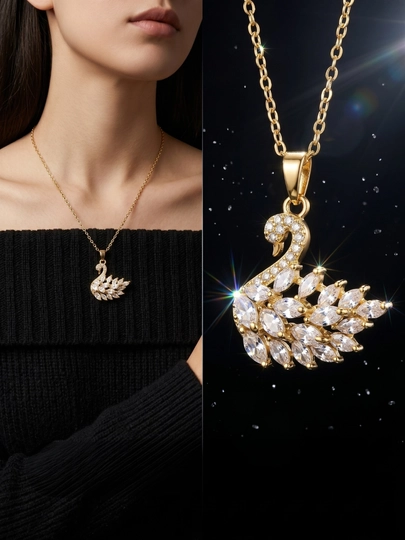 Женская цепочка – кулон в форме лебедя с кристаллами SWAROVSKI — CARTEIR-OTAQIZ-КОНФЕТН