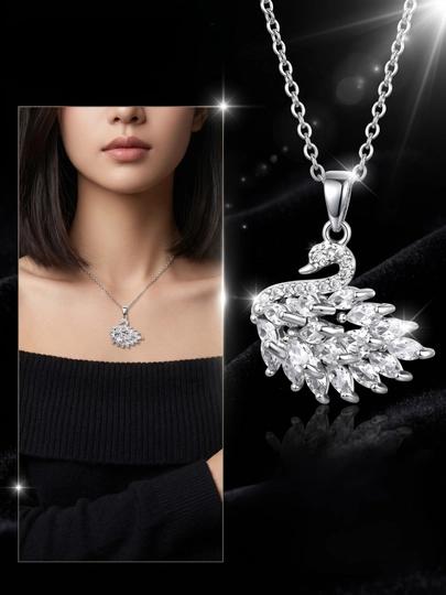 Женская цепочка – кулон в форме лебедя с кристаллами SWAROVSKI — CARTEIR-OTAQIZ-ЛАВАНД